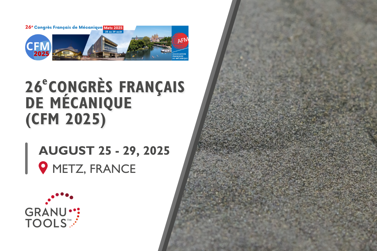 banner of Granutools to share that Granutools will attend 26e Congrès Français de mécanique (CFM 2025) from August 25 to 29 in Metz, France